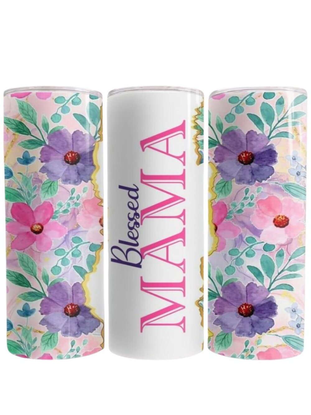 Blessed Mama Purple Floral 20oz Skinny Tumbler Insulated Cup